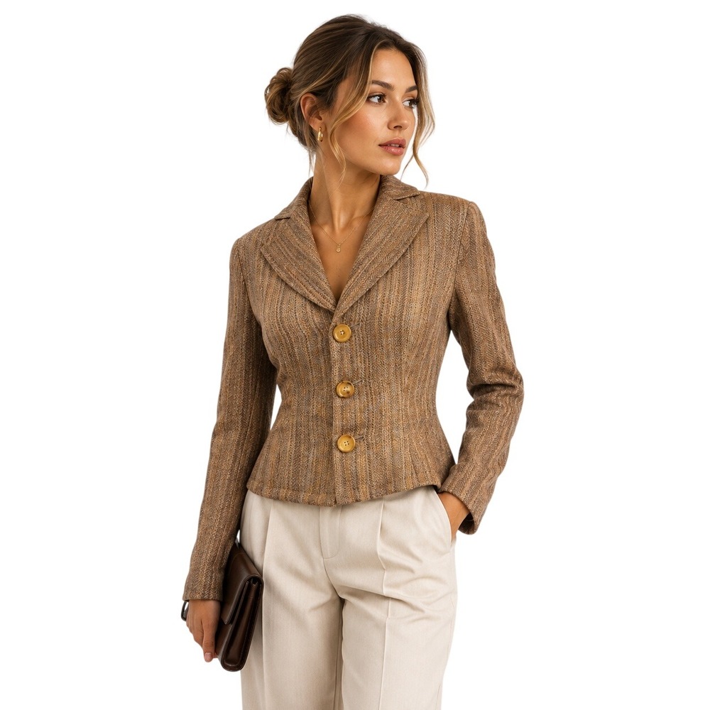 Ralph Lauren Purple Label Blazer Herringbone Tweed 100% Linen Fitted Sz 2 0r 4